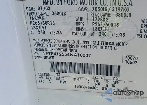 2004 Ford F-150 Lariat/Xl/Xlt from USA, damaged, VIN 1FTPX12554NA10007